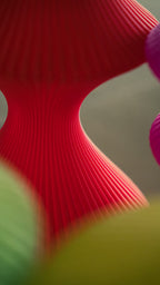 Close-up of the ribbed sculptural form of the Muvèlo Volara Max Red Glass portable table lamp.