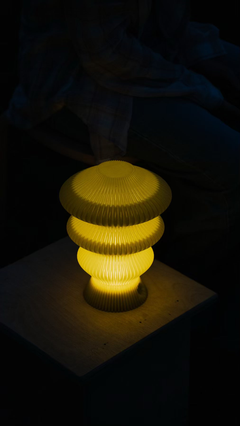 Muvèlo Ruvaa Mono Yellow portable ambient table lamp displayed as sculptural decorative lighting.