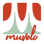 Muvèlo logo with red and mint monogram and red wordmark