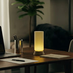 Lamp on a desk with a blurred background