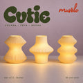 Muvèlo Cutie set of three in Butter: Volara, Zeya, Ruvaa, all illuminated and shown together.