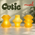 Muvèlo Cutie set of three in Yellow Glass: Volara, Zeya, Ruvaa, all illuminated and shown together.
