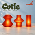 Muvèlo Cutie set of three in Red Glass: Volara, Zeya, Tratto, all illuminated and shown together.
