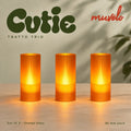 Muvèlo Cutie set of three in Orange Glass: Tratto, Tratto, Tratto, all illuminated and shown together.