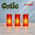 Muvèlo Cutie set of three in Red Glass: Tratto, Tratto, Tratto, all illuminated and shown together.
