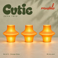 Muvèlo Cutie set of three in Orange Glass: Zeya, Zeya, Zeya, all illuminated and shown together.