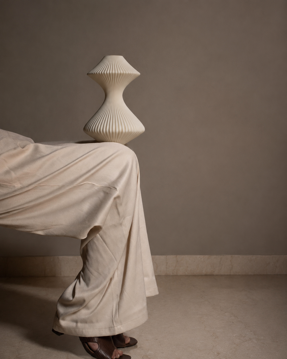volara Max Vanilla button control rechargeable table lamp switched off in a neutral editorial setting